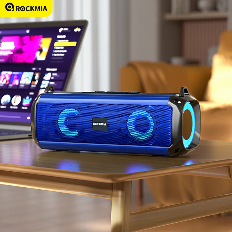 مكبر صوت rgb صغير بإضاءة led Rockmia-مكبر صوت بلوتوث محمول ، صوت لاسلكي ، tf udisk مع أحزمة كتف