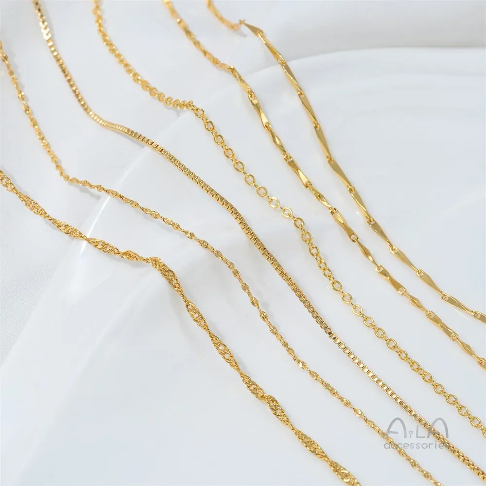 24K Real Gold Plated Chain Collarbone Chain Ingot Chain Diy Necklace Bracelet Extension Chain Sand Gold Jewelry Matching Chain