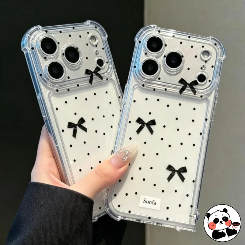 Funda transparente con lazo de cinta de lunares para Samsung Galaxy J8 J7 J6 J5 J3 J4 J2 Pro Core Prime A9 A8S A8 A7 A6 Plus A6S A5 A3