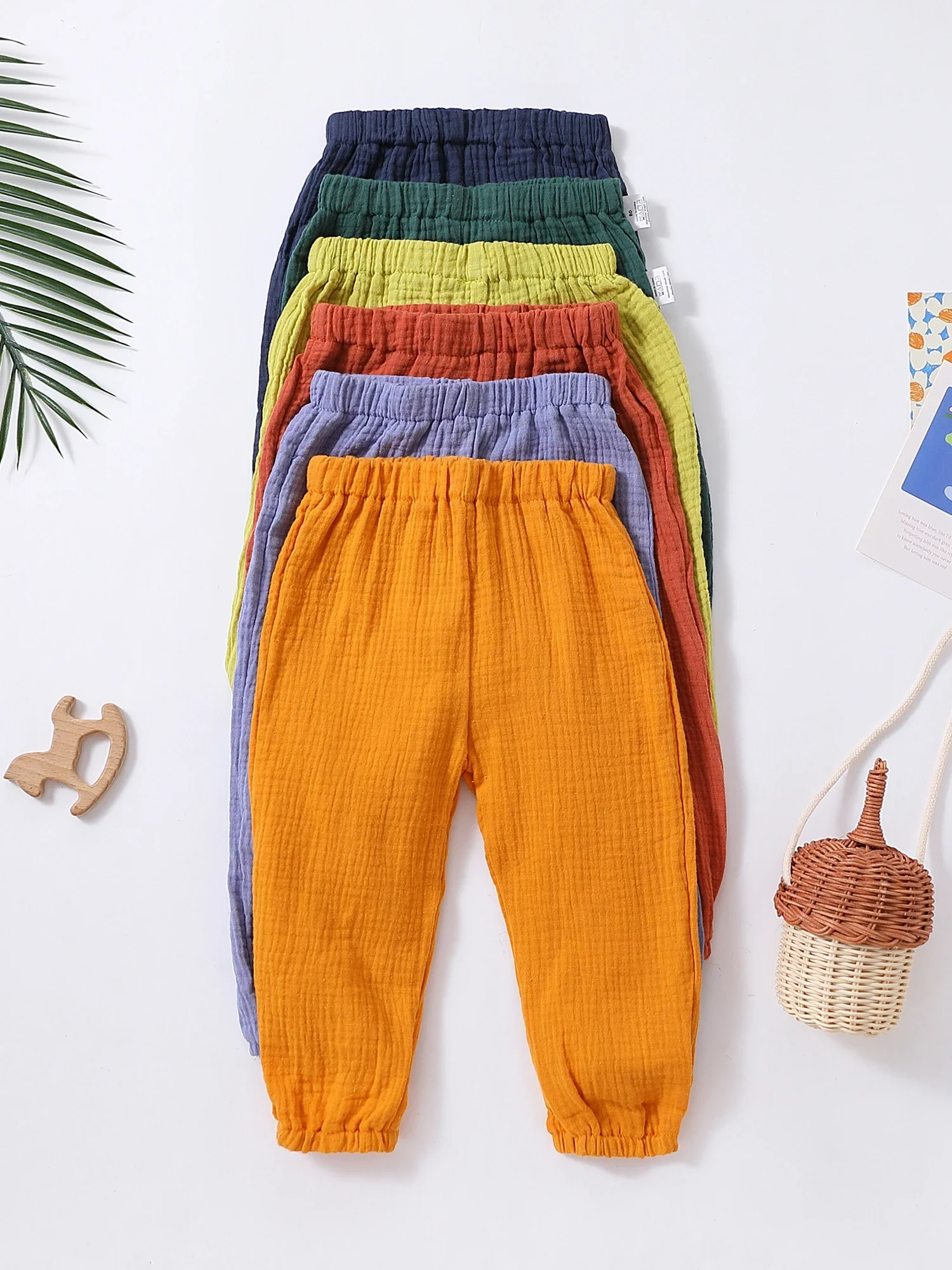 1-7T Summer Linen Cotton Pants Children Solid Color Thin Loose Mosquito Repellent Pants Elastic Kids Casual Joggers Trousers