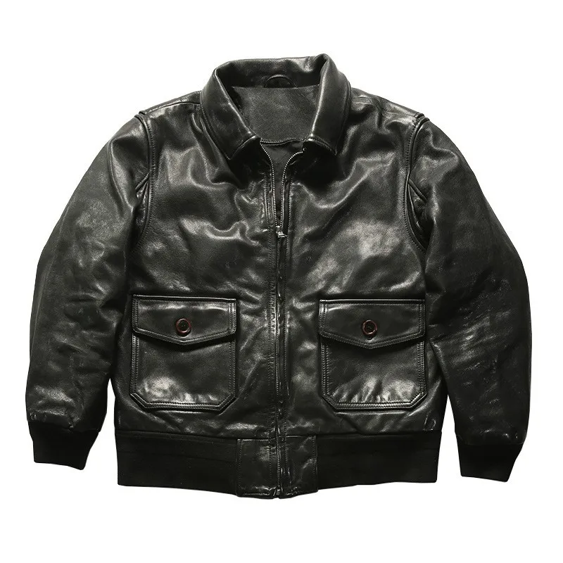 Men's leather with a full vegetable-tanned oil wax cowhide collar