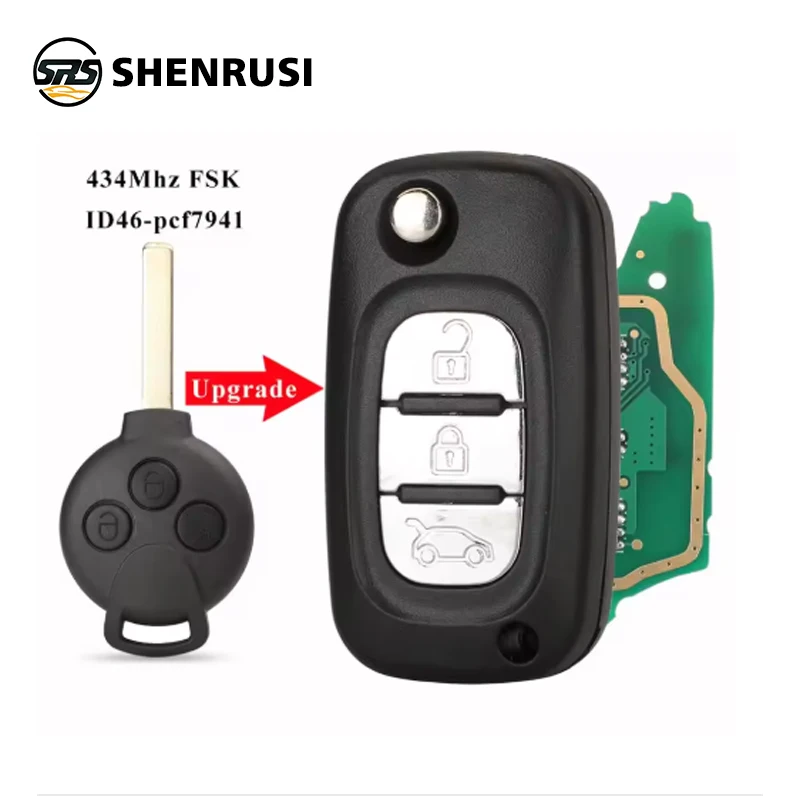 

Обновленный откидной 3-кнопочный дистанционный ключ SHENRUSI для Mercedes-Benz Smart Smart Fortwo 451 2007-2013 433 МГц FSK ID46 PCF7941