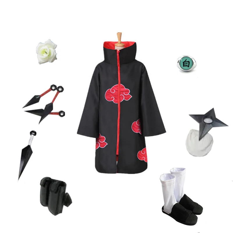 Brdwn Akatsuki Konan Cosplay Red Cloud Cloak Suit (Costume+Shoes+Flower+Accessories)