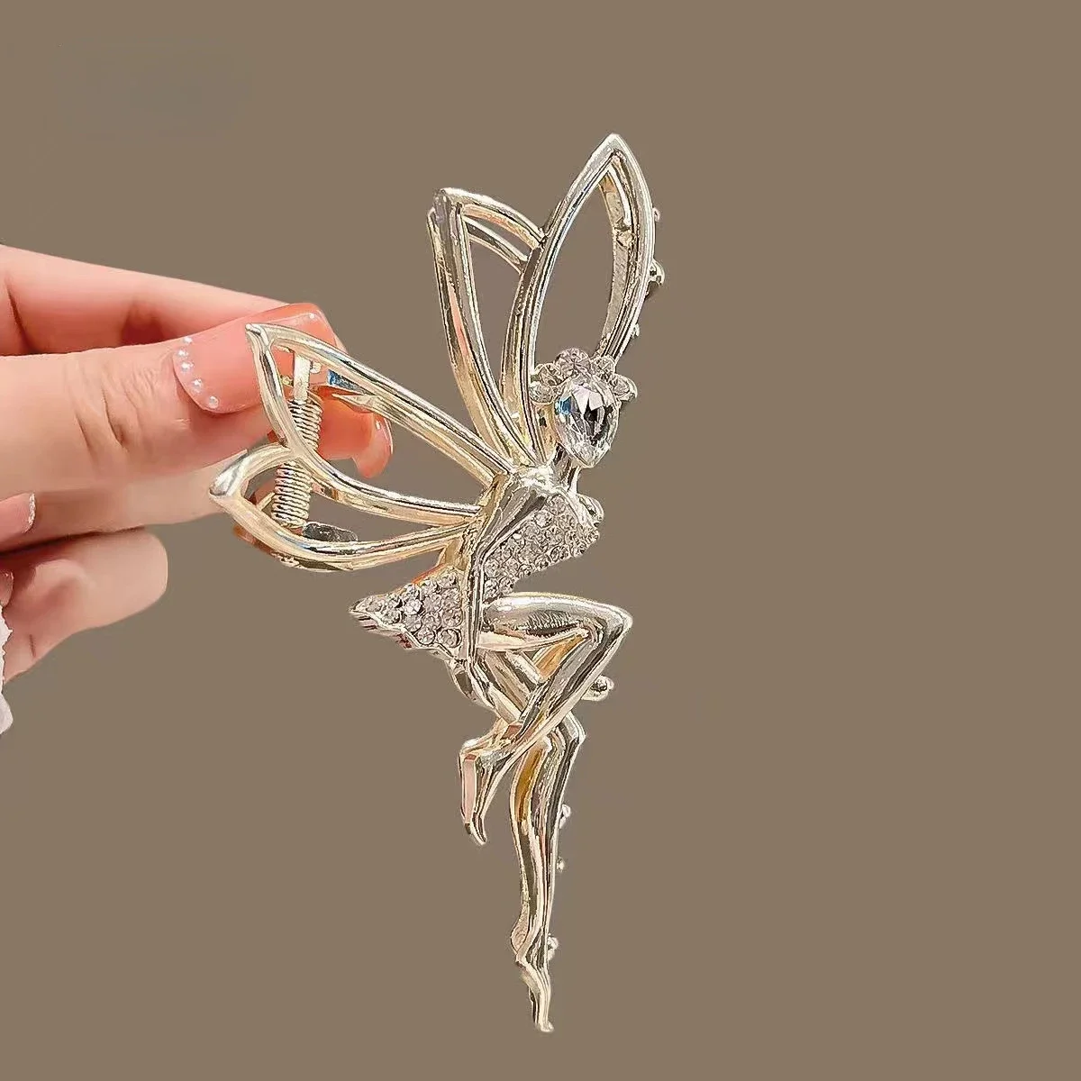 Creative Design Elf Wings Metal Hair Claw for Women Crab Clip Hairpin Crystal Zircon Hair Accessories Wedding Bride Jewelry Gift