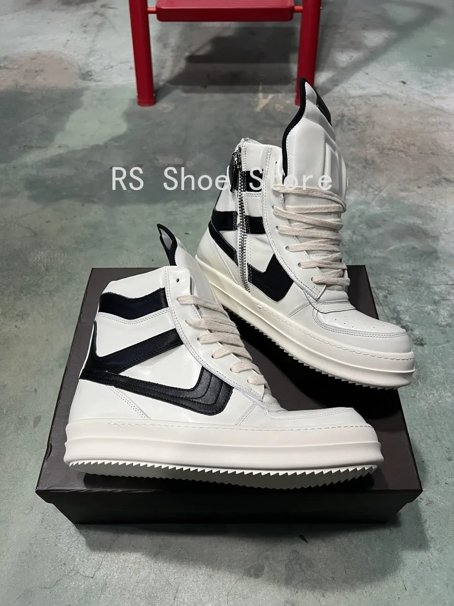 

Ro Genious White Leather High Top Shoe Geobasket Suede Boot Men Shoes Zipper Women Casual Sneaker Design Ankle Boots