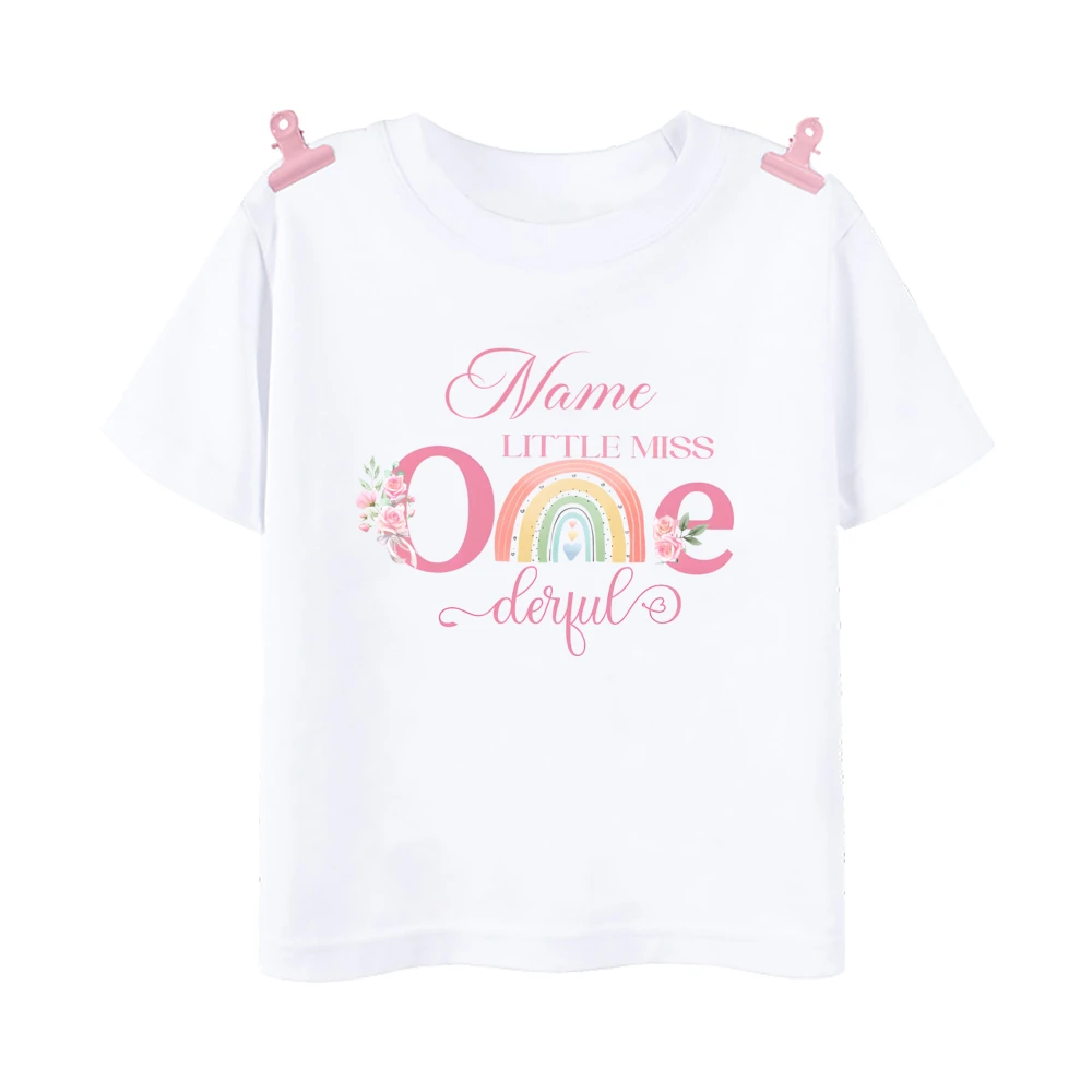 Personalized Miss One Derful Rainbow Printed Family Matching Shirt Girls Birthday Dad Mom Sister Brother Kids T-shirt Summer Tee