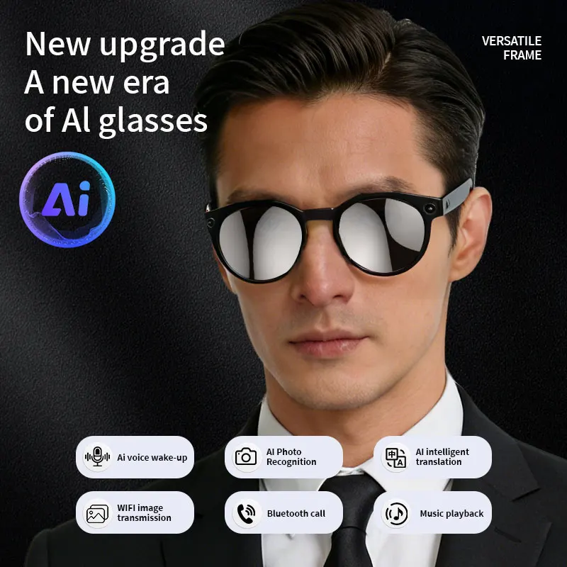 LIGE 5MP Camera Smart Glasses AI Translation Glasses 1080P Video Recording Voice Control Call Sunglasses Color Changing Lenses