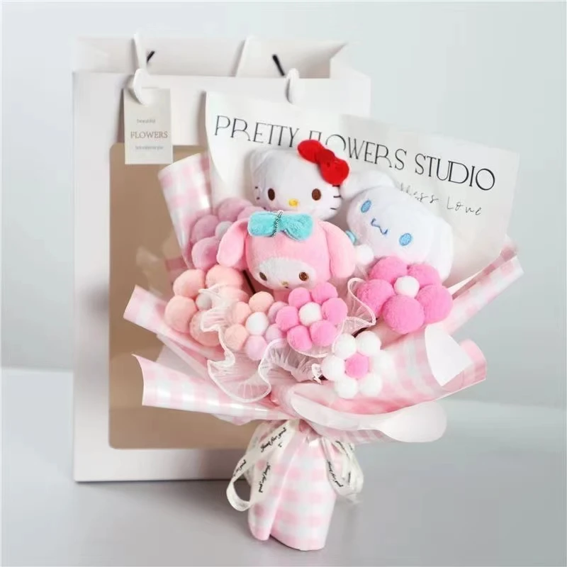 Anime Kuromi My Melody peluche Bouquet Cinnamoroll Kt Cat peluche bambola giocattolo confezione regalo san valentino natale regali di Halloween