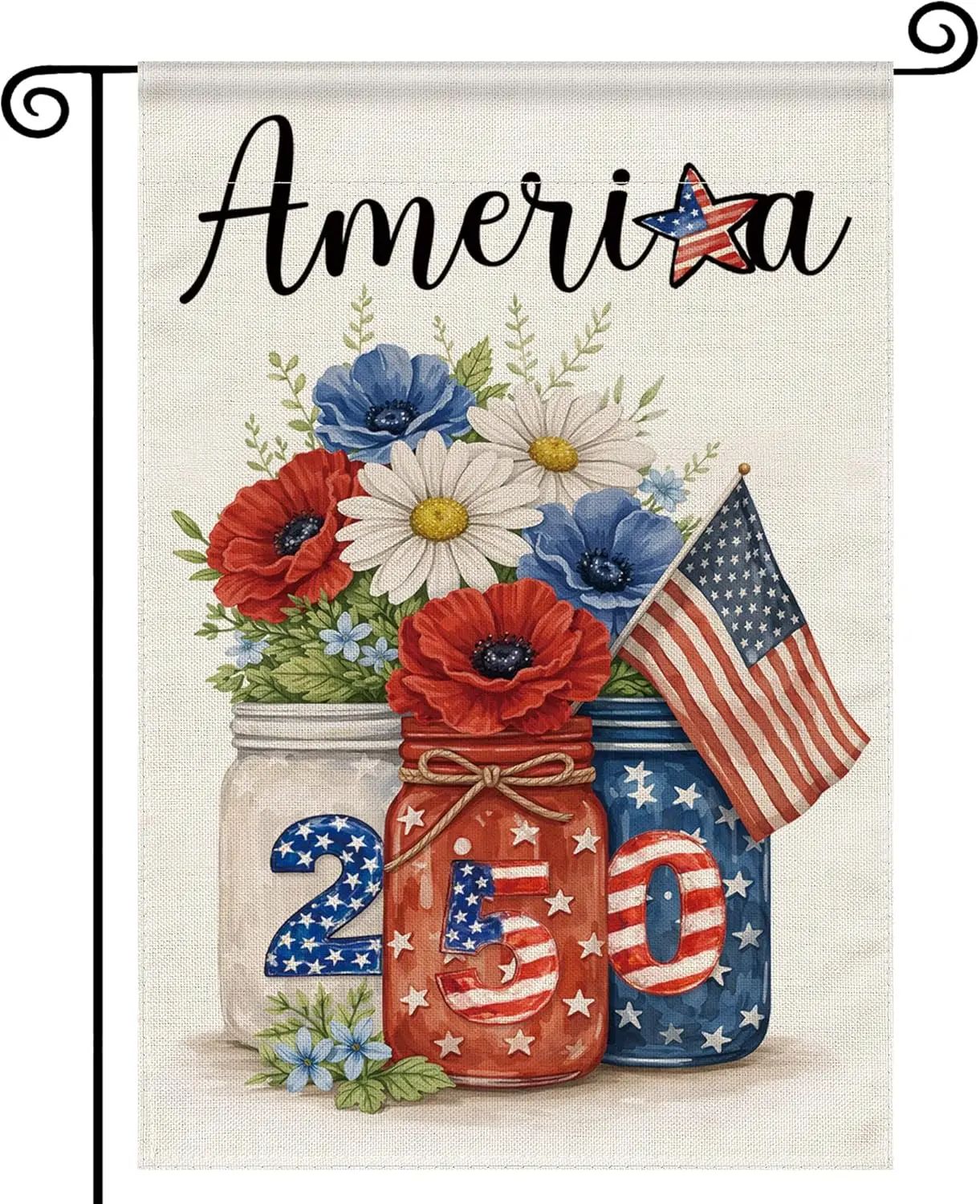 4th of July Garden Flag, 250 Anniversary USA Flag Patriotic Bless America Memorial Day Yard Decorations Outside Blue Red Flo PPZ