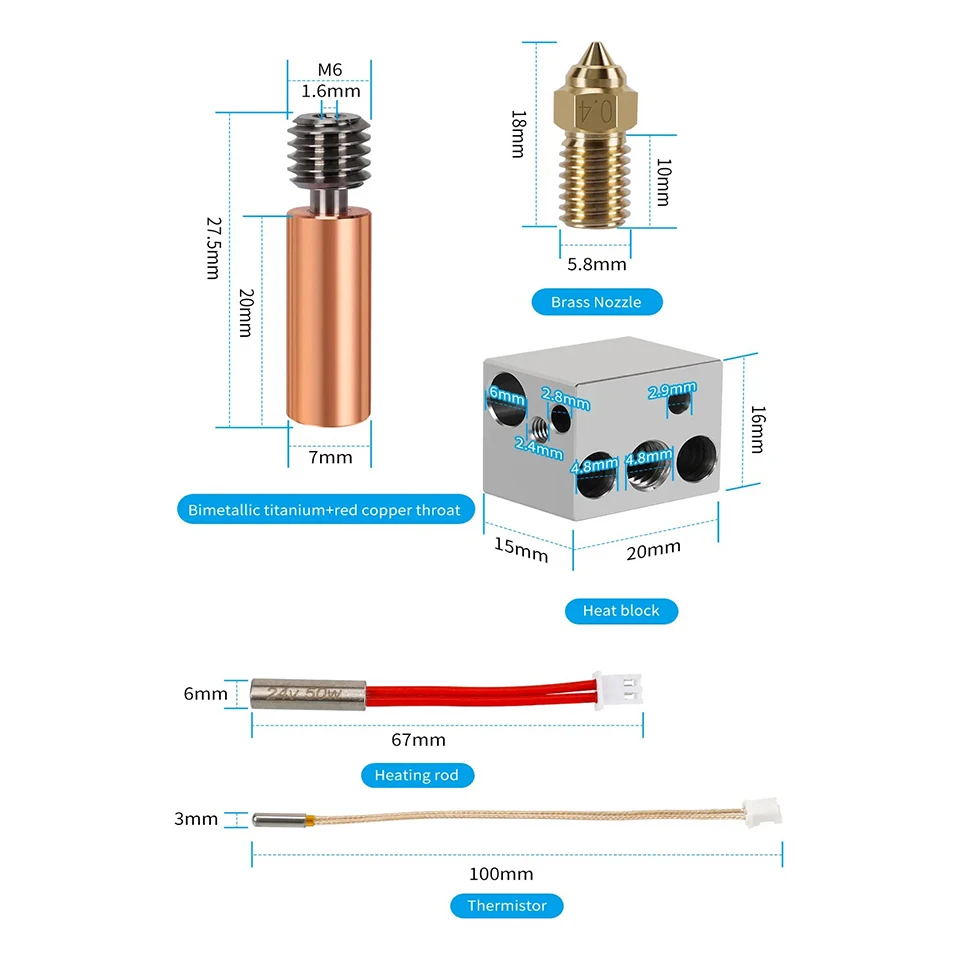 Kit de boquilla Hotend para Elegoo Neptune 4, varilla de calentamiento de bloque de calentador mejorada, piezas de impresora 3D, 24V, 50W