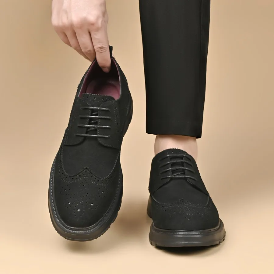 Men's Wingtip Brogue Oxfords, Low-Top Microfiber Lace-Up Dress Shoes, Thick Sole Comfort for Office and Weddings