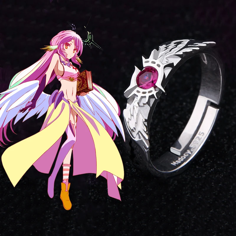 Anime NO GAME NO LIFE Flueqel Jibril Ring Angel's Wings 925 Sterling Silver Adjustable Finger Ring Fashion Jewelry Cosplay Props