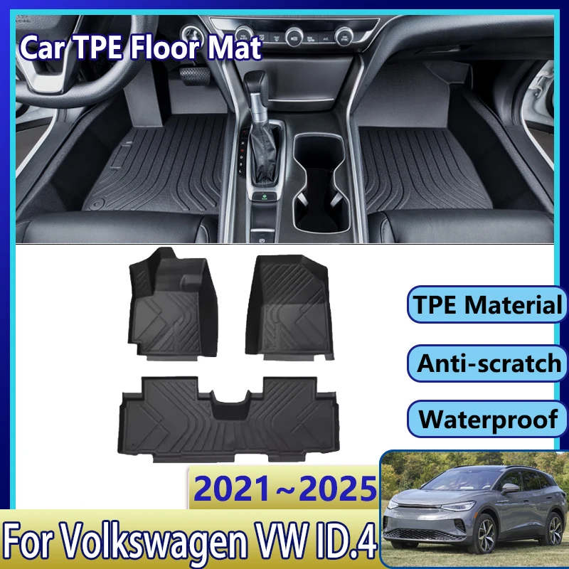 

Автомобильный коврик с левым рулем для Volkswagen VW ID.4 Аксессуары 2021 ~ 2025 ID.5 GTX Pro Водонепроницаемый грязевой коврик для ног Полная подушка Tappeto