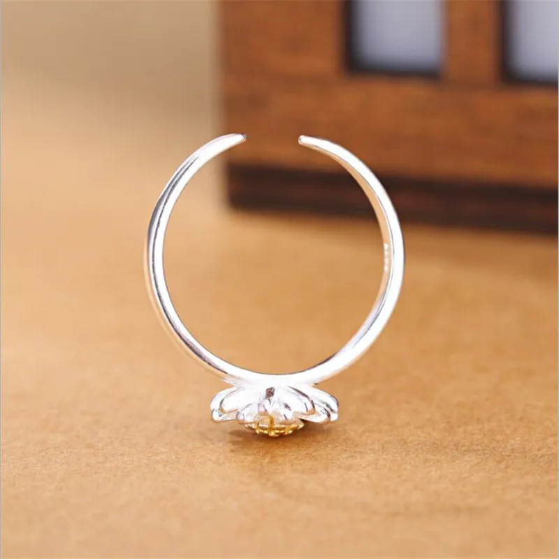 New Fashion Literary Chrysanthemum 925 Sterling Silver Jewelry Personality Fresh Flowers Popular Opening Rings  R002
