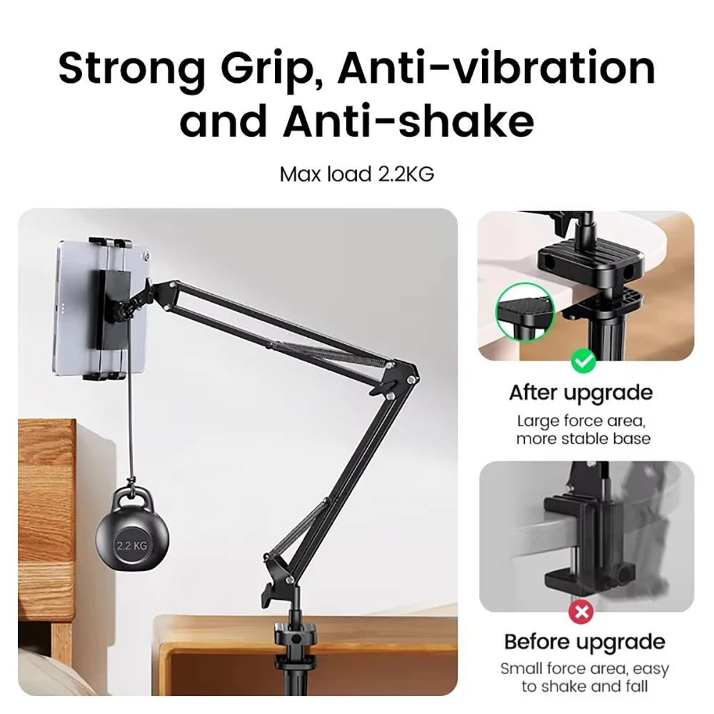Tablet Stand Rotatable Phone Stand Long Arm Metal 180° Adjustable Holder For iPad Pro Mini Air Xiaomi Tablet Compatible 4-12.9