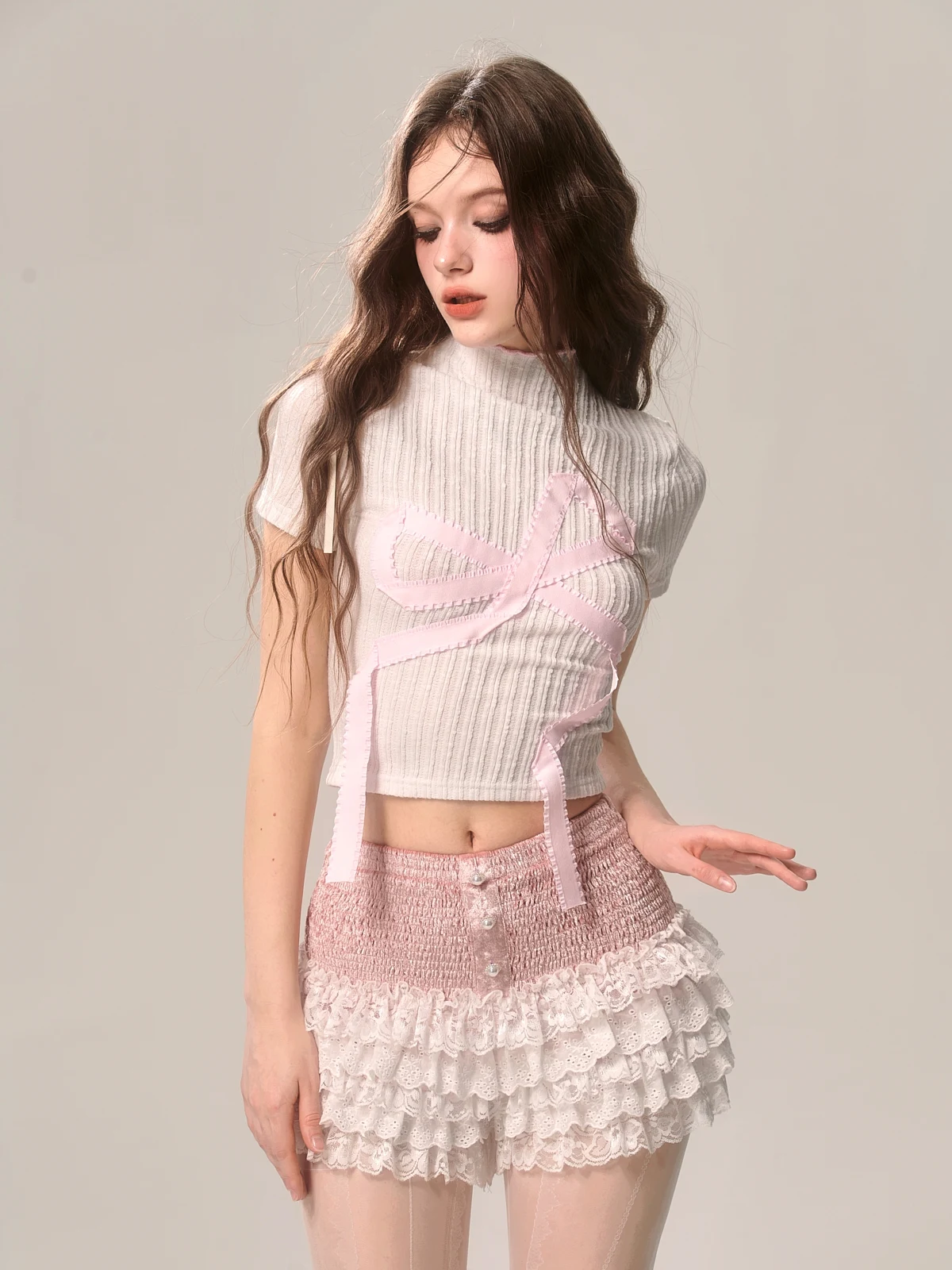 2024 Summer New Fashion Girly Sweet Y2k Lace Pearl Pink Shorts High Street Hot Girl Slim-Fit Elegant Shorts Women Culottes