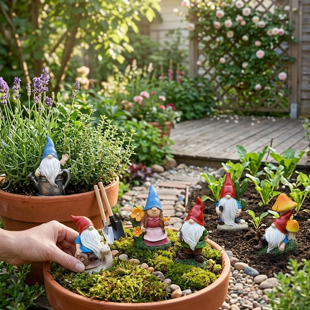 5pcs Resin Garden Gnome Stake Ornament Set For Outdoor Potted Plant Decoration Christmas Party Garden Yard Statues & Sculptures