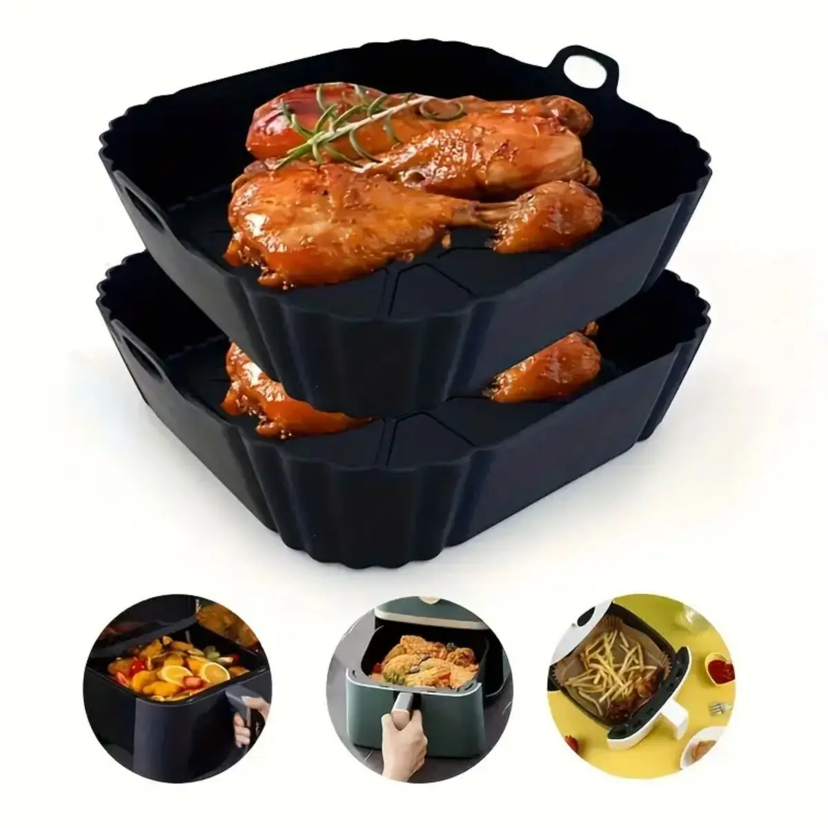 1pc Reusable Silicone Air Fryer Liner—Foldable, Non-stick Baking Mat—Heat Resistant, Kitchen Cooking Accessory