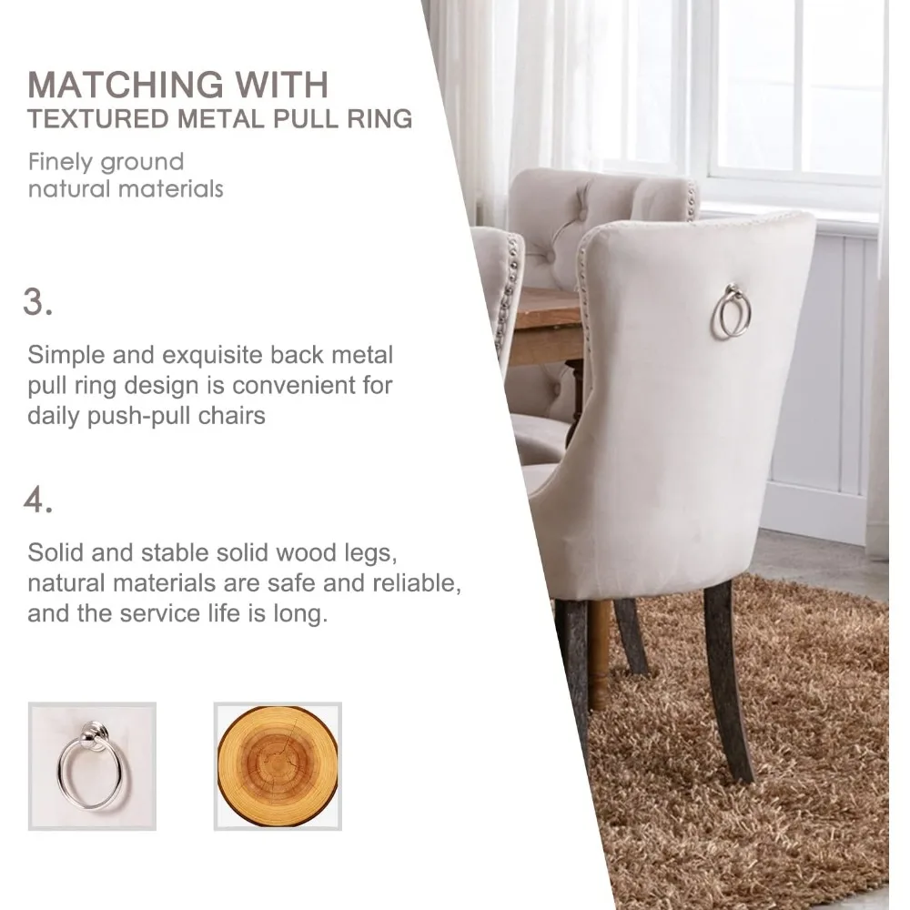 مجموعة من 6 كراسي طعام مخملية معنقدة مع تصميم خلفي بأزرار وزخرفة رأس الأظافر وتنجيد لاستخدام المطبخ