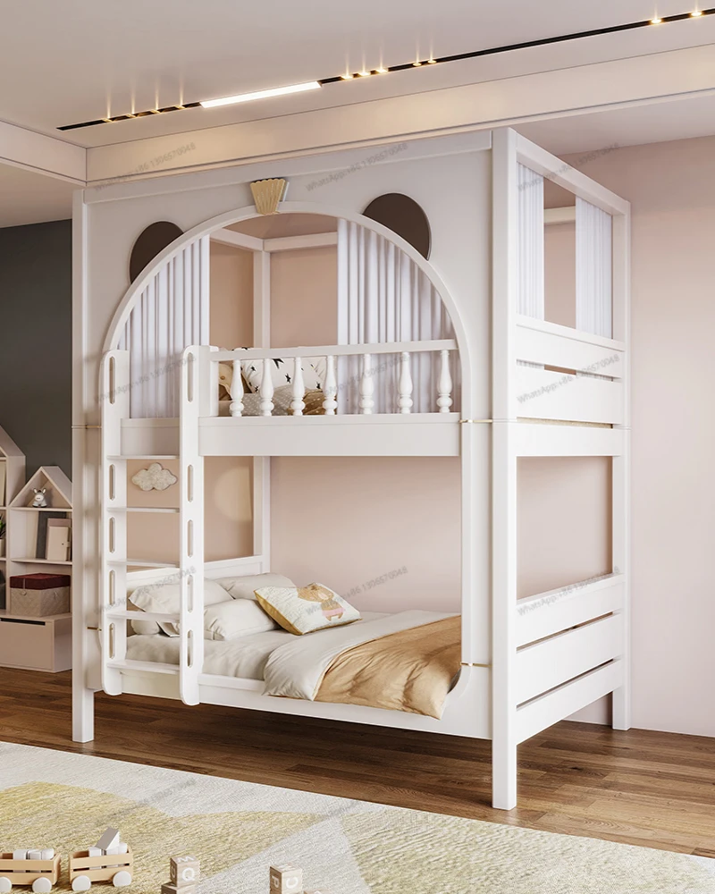 Up and down same width Bunk bed elevated bed small family tree house high and low bed mother bed child bed height guardrail