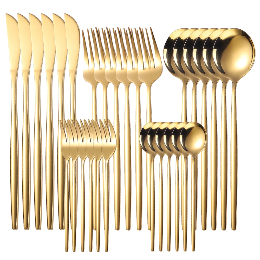 

30Pcs Gold Tableware Set Cutlery Set Stainless Steel Cutlery Gold Fork Spoon Knife Silverware Set Banquet Luxury Dinnerware Set