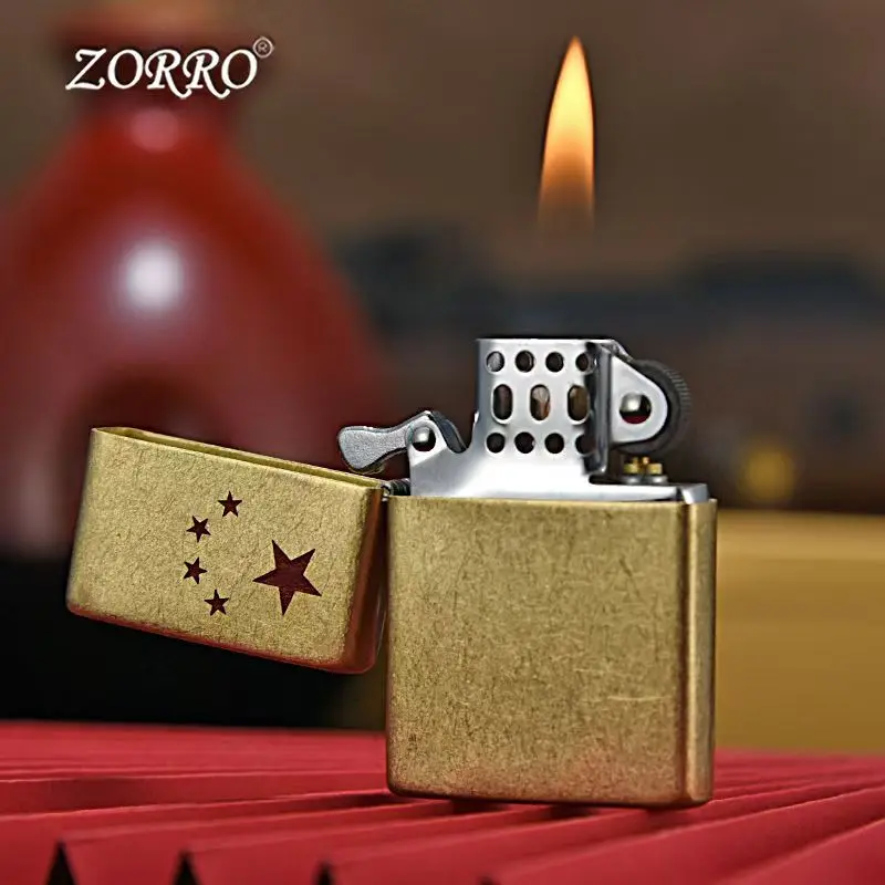 ZORRO ZC9 クラシック超薄型コットンオイルライター、レトロ砥石真鍮