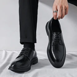 2024 New fashion oxford men's dress shoes formal business lace up pointed toe office leather shoes elegant men's dress shoes