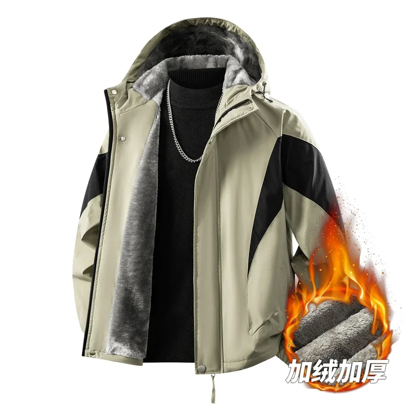 M-8XL Winter Outdoor Men Hiking Jackets Thicken Warm with Hood Camping Coats Comfortable Windproof Outerwear Quality All-match