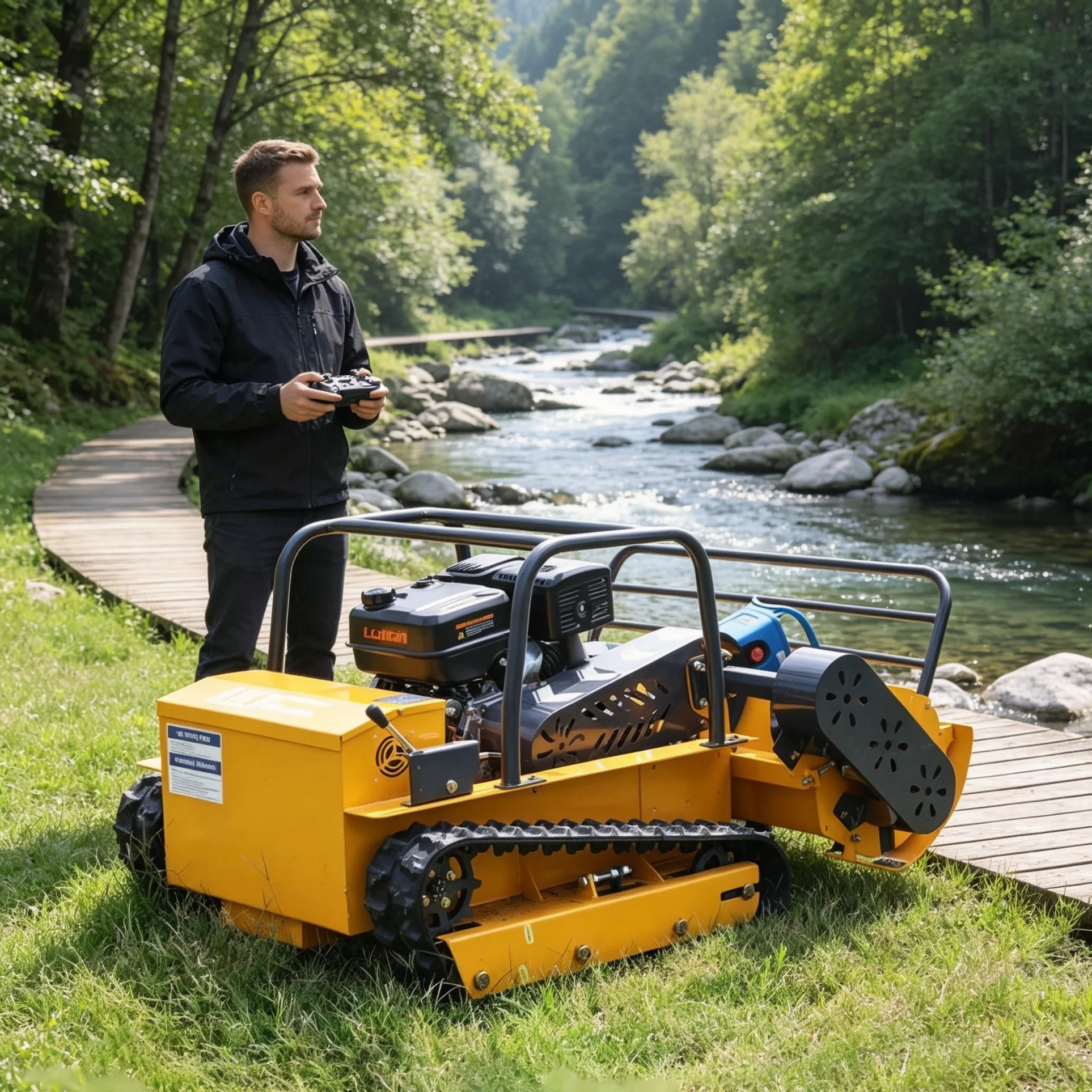 Customized tracked lawn mower,zero turn intelligent lawn mower,adjustable‑height blades and five multi‑purpose functional attach