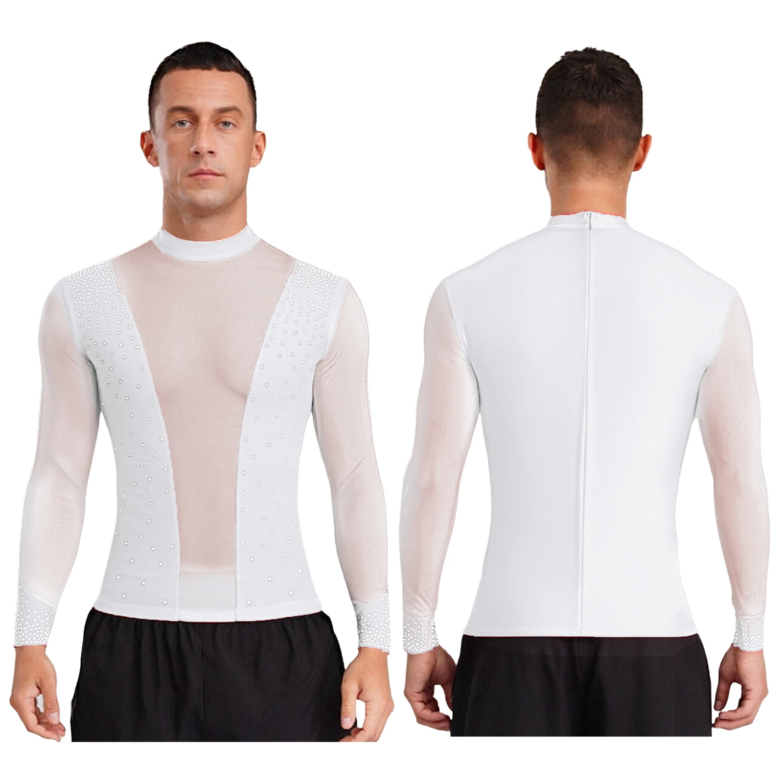 

Gentry Men Sheer Mesh Lyrical T-shirt Blouse Stretchy Breathable Ballet Chacha Tango Stage Performance Dance Shirts Tops