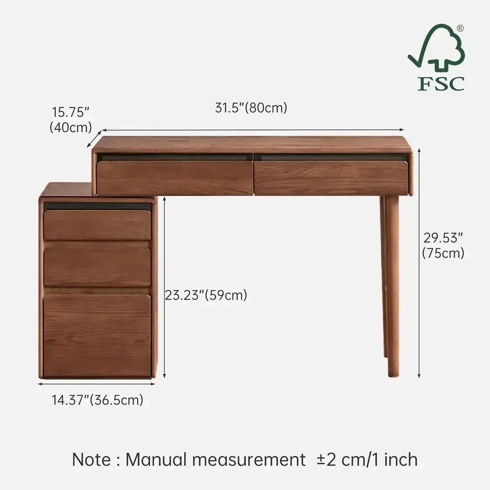 45 Oak Makeup Vanity Desk with Adjustable Storage, Multipurpose Table for Bedroom, Study, or Home Office (No Chair & Mirror)