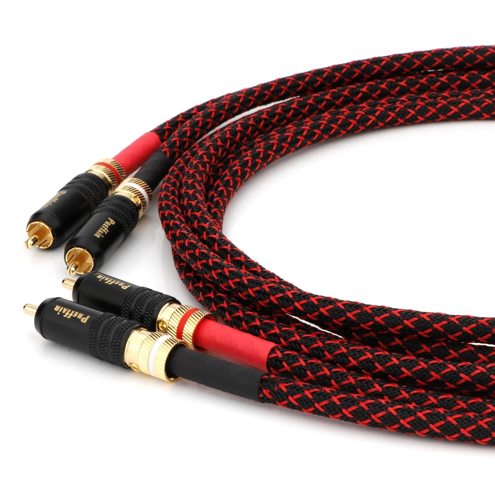 Preffair-Hi End RCA Audio Wire, HiFi, 2RCA macho para cabos masculinos, auto bloqueio conector RCA, Gold Plug, Masculino Line