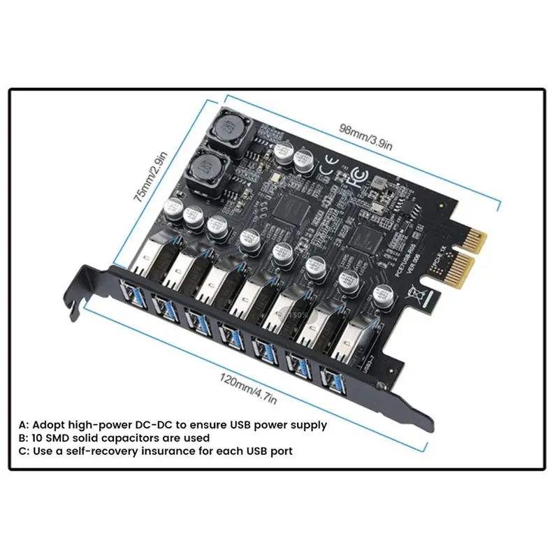 T31C hot-USB 3.2 Pci Express Adapter Pci E to 7 Ports USB3 Gen1 Expansion Adapter Card Pci-E Extender Pci Express Card