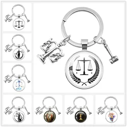 Lawyer Keychain Justice Scale Judge Hammer Glass Dome Cabochon Keychain Law School Student Keychain Jewelry Gifts