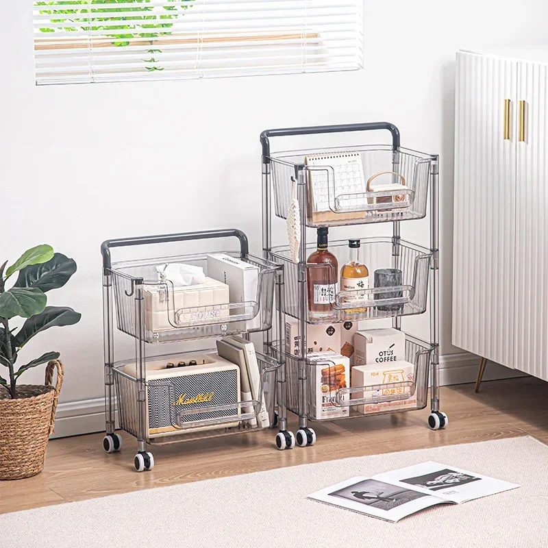 

Multi-functional Plastic Storage Cart Small Kitchen Supplies Basket with Wheels Sundries Organizer Efficient Living Room Storage