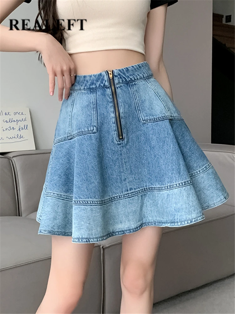 Seoulish High Waist Gradient Womens Denim Skater Skirts Spring Summer Vintage Blue Jeans A-Line Sexy Mini Skirts Female 2023 New