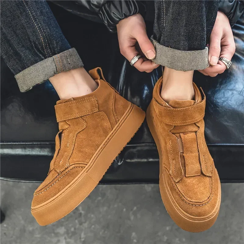 Ankle Boots Suede Designer Shoes for Men 2023 New Vintage Boots Hook & Loop Versatile Luxurymale Casual Sneakers Botines Hombre