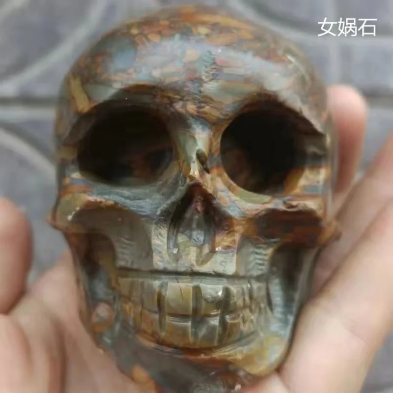 Natural Beige Jade Skull Head Lantian Jade Female Doll Stone Wood Grain Stone South Jade Skull Head Ornament Collectible Premium