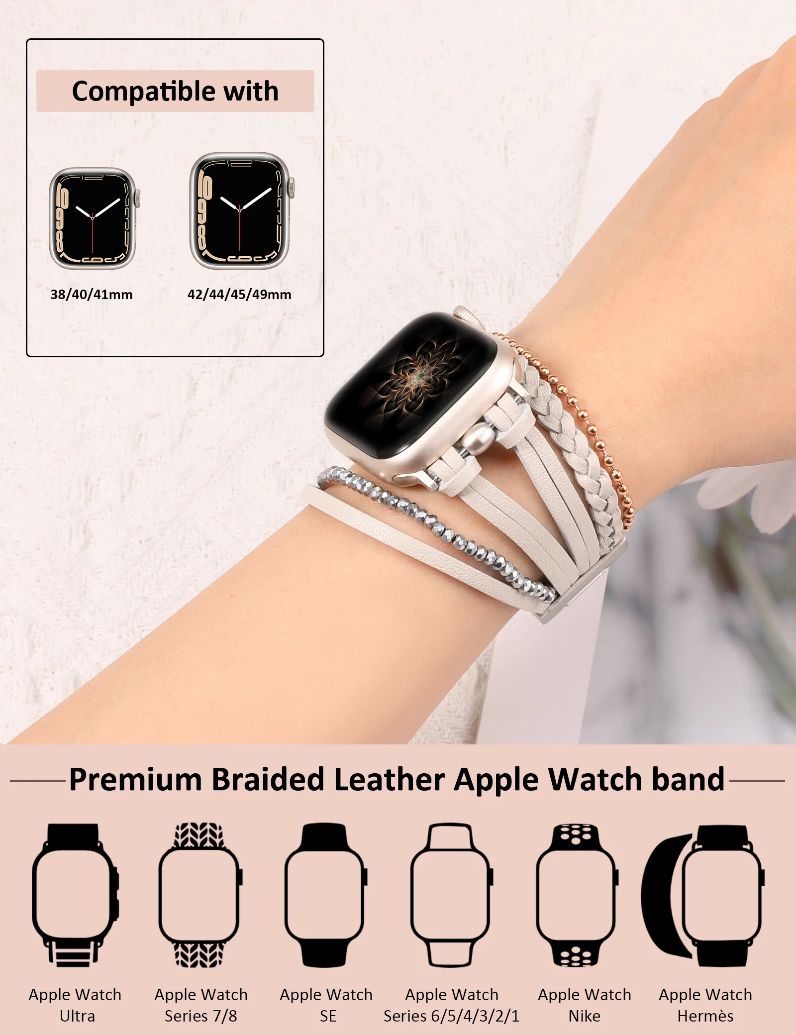 TOYOUTHS Boho Leather Band for Apple Watch Band 40mm 41mm 42mm 44mm 45mm 49mm Women Multilayer Wrap Bracelet for iwatch Series