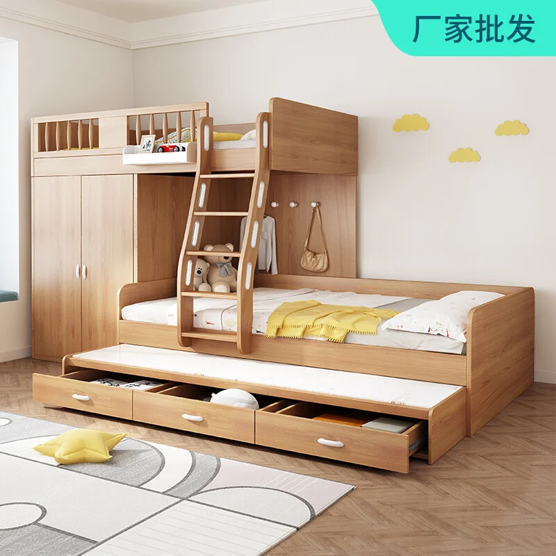 

Staggered upper and lower beds Children's high and lower beds Small apartment mother and child beds Household space saving upper