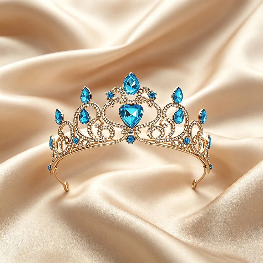 Baroque Luxury Love Crown Colored Water Drop Diamond Queen's Crown Bridal Wedding Banquet Birthday Party Women's Headwear