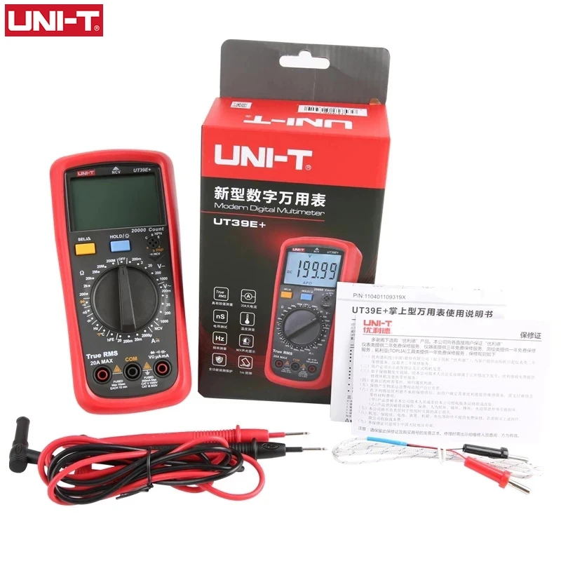 مقياس متعدد رقمي UNI T مع إضاءة خلفية LCD ، نطاق يدوي ، اختبار مكثف كهربائي ، عقد بيانات ، UT39A + ، UT39C +