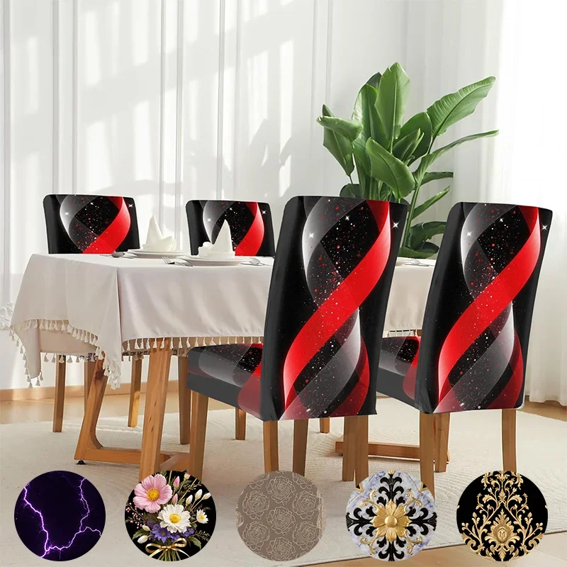 Elastic dining chair cover Abstract red and white spiral streamer line pattern Removable, washable, home dining chair cover