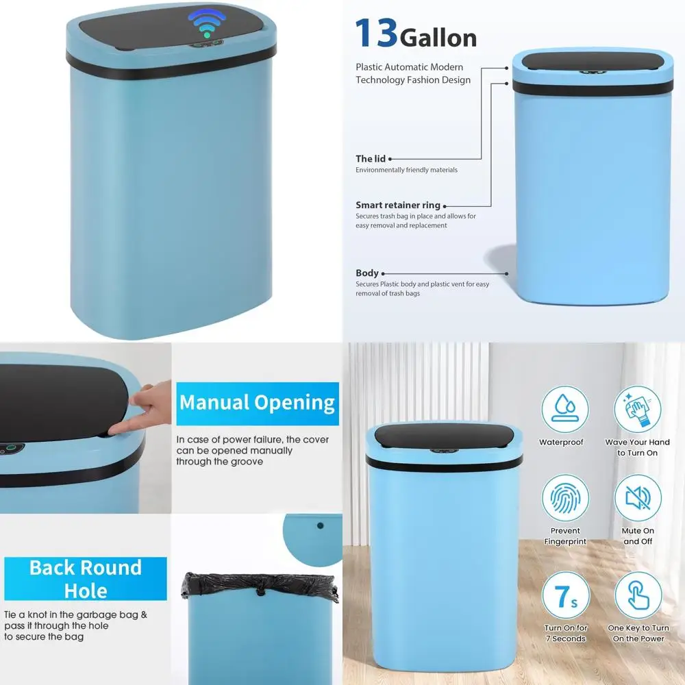 

Touch-Free Automatic 13 Gallon Kitchen Trash Can with Lid, Dorm-Friendly, Mute Design, Large Capacity Garbage Bin for Easy Waste