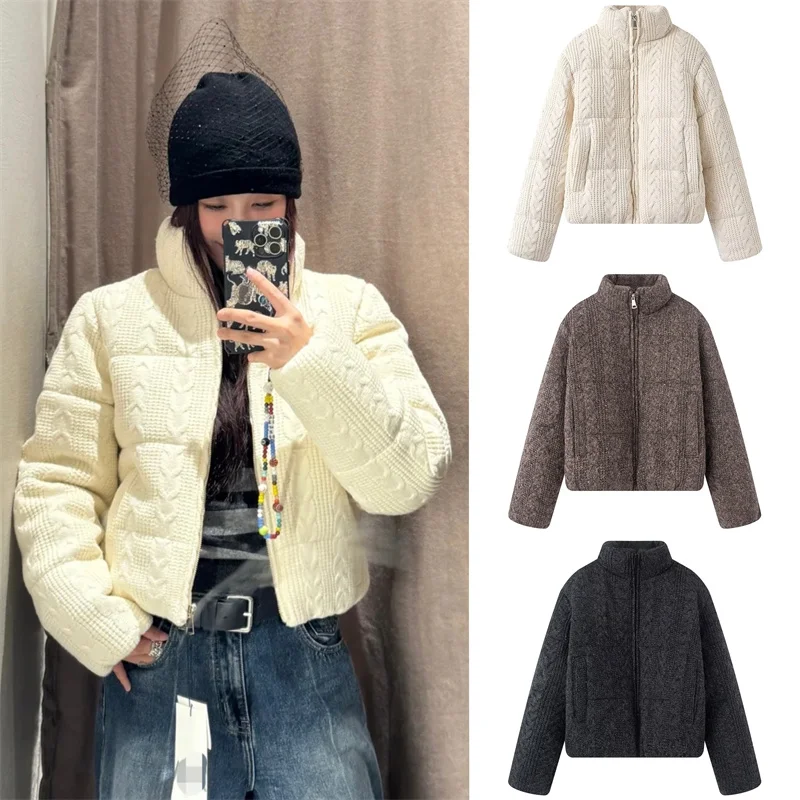 

Women's Jacket 2025 Autumn/Winter New Style Solid Color Long-Sleeve High-Neck Knitted Decorative Thick Warm Jacket Casual