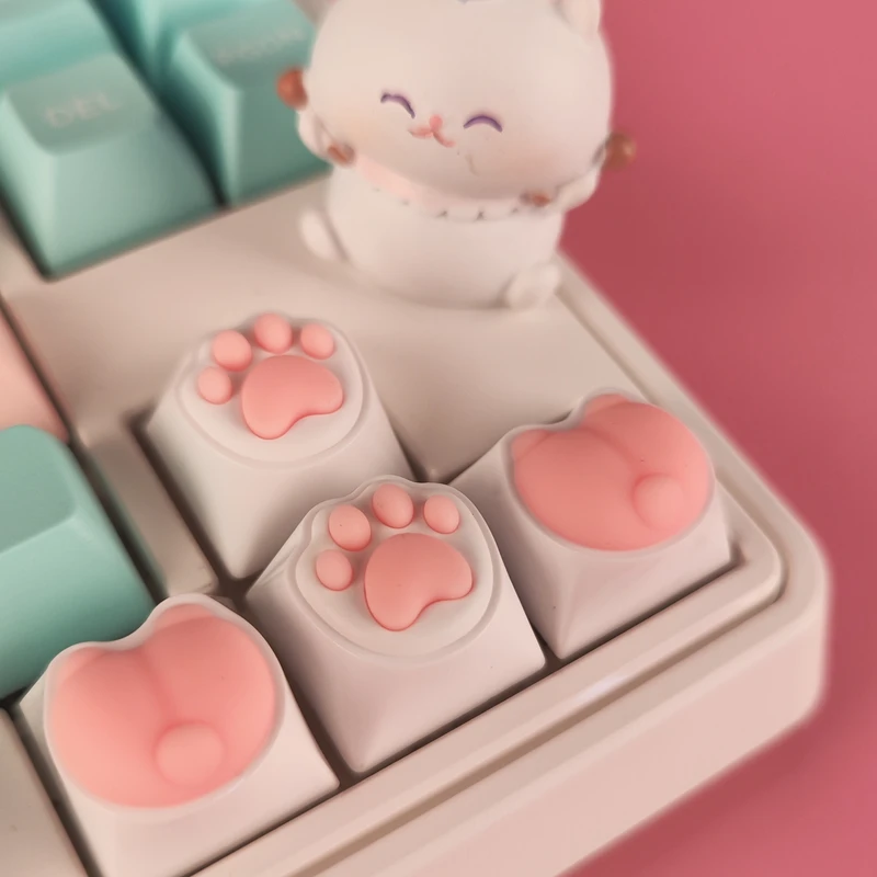 ZIFRIEND Cute Cat Paw Keycaps For Mechanical Keyboard Cherry MX Switch DIY Custom Key Cap Soft ABS Keycup Artisan Pink Color 60%