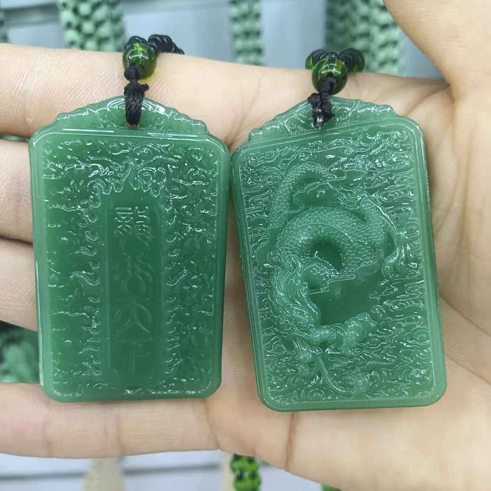 

New double-sided carved square dragon Guanyin Buddha necklace sweater chain dragon pendant