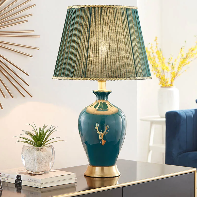 

Nordic all-copper light luxury ceramic desk lamp bedroom bedside table lamp American creative simple modern warm home living roo