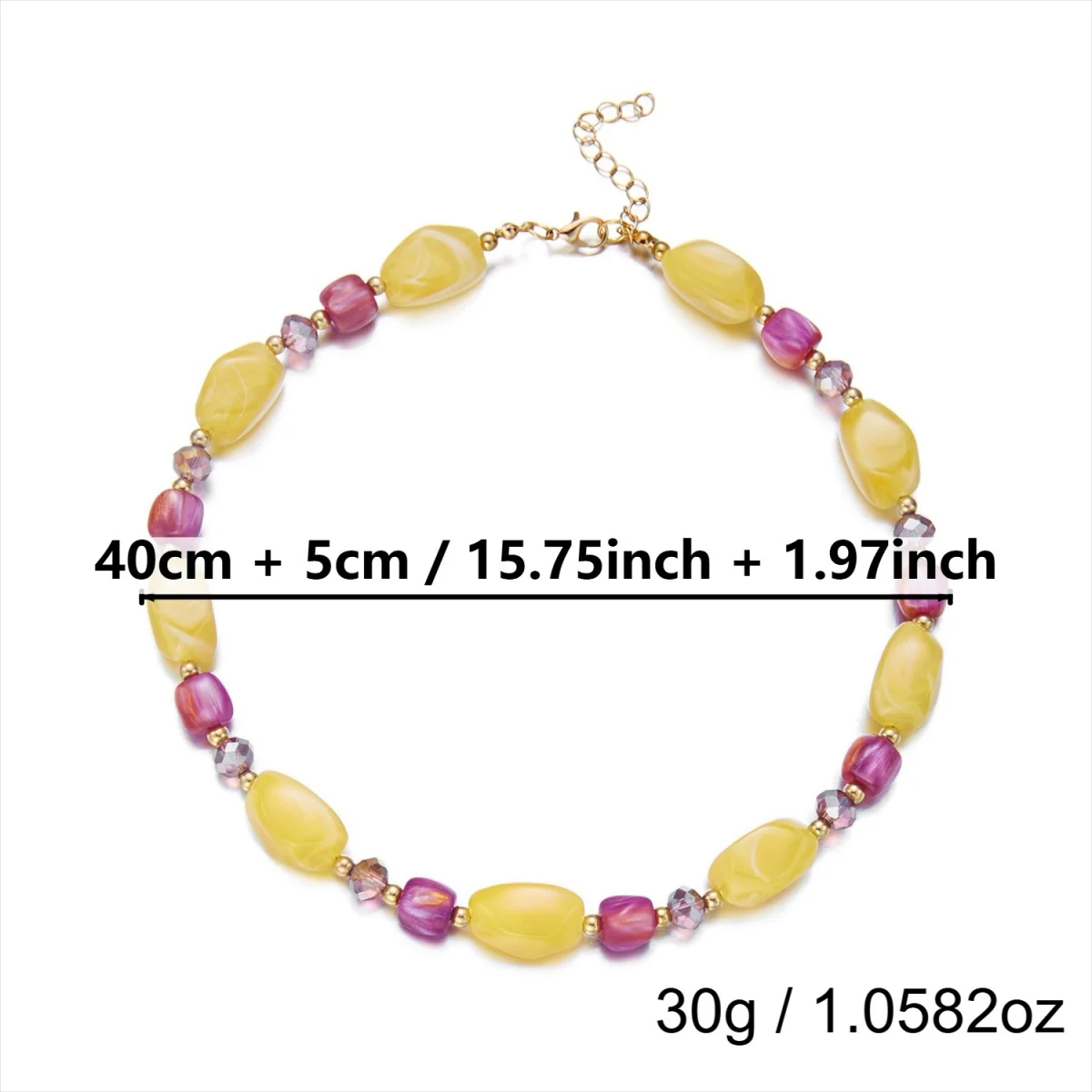 Französische Retro-Halskette mit sanften, farbenfrohen Kristallharzperlen für Damen und Herren, Hippie-Stil, unregelmäßige Perlen, Choker, Reiseschmuck – Detail 37