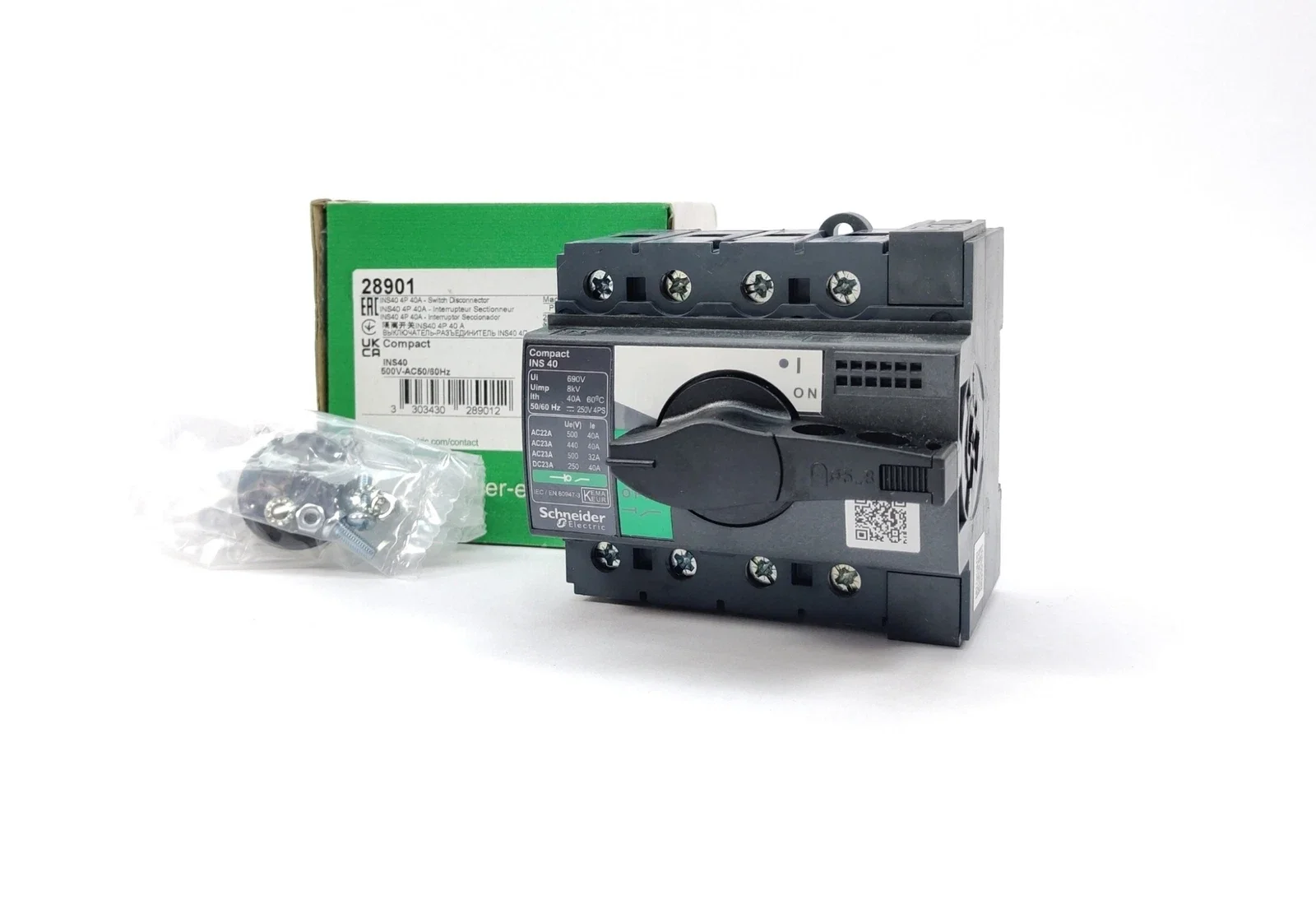 Switch disconnector, Compact INS40, 40A, standard version with black rotary handle, 4 poles 28901 INS40 4P